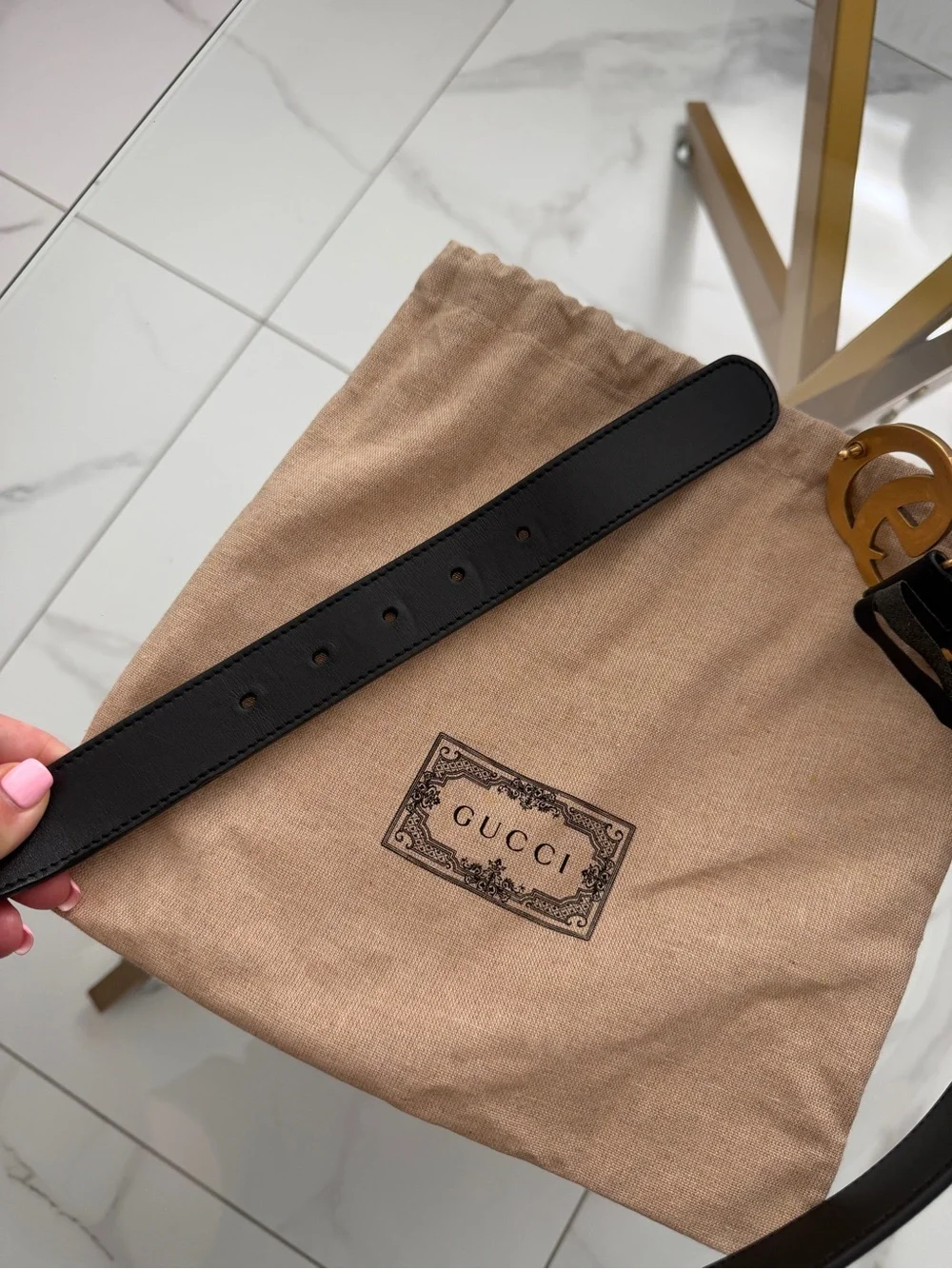 Gucci Black Leather Belt with Gold Double G Buckle
